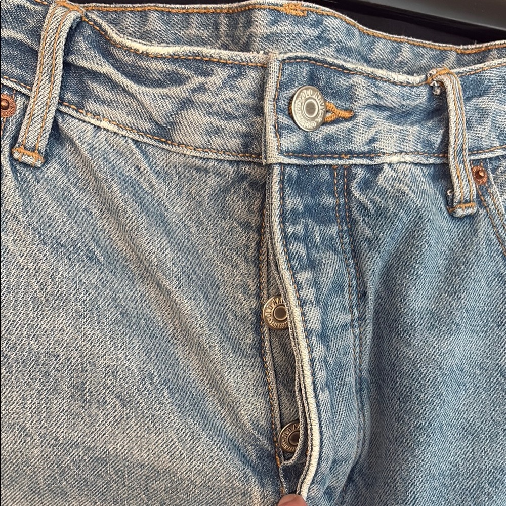 Old Navy High Waisted Button Fly O.G. Straight Non Stretch Cut Off Skirt - Picture 3 of 6